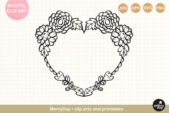 Decorative Heart Frame Line Art: Graphics for Print Templates