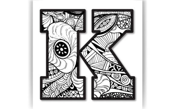 Decorative K Letter Coloring Page KIDS: Graphics for Crafts & Creative Brands