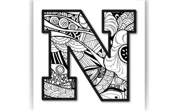 Decorative N Letter Coloring Page KIDS: Graphics for Crafts & Branding