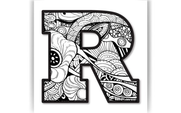 Decorative R Letter Coloring Page KIDS: Graphics for Crafts & Playful Branding