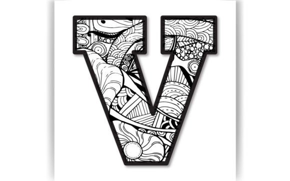 Decorative V Letter Coloring Page KIDS: Graphics for Crafts & Content
