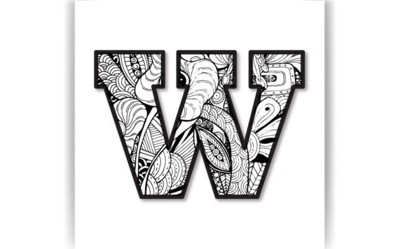 Decorative W Letter Coloring Page KIDS Graphics for Crafts