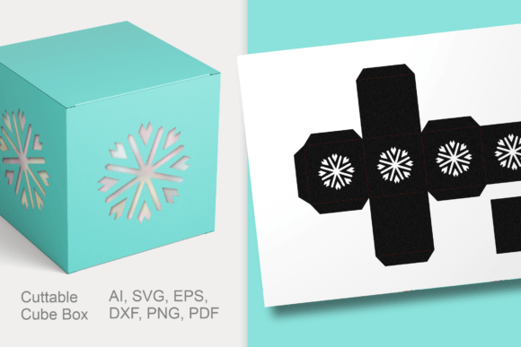 Snow Decorative Holes Cube Box Template: Graphics for Crafts
